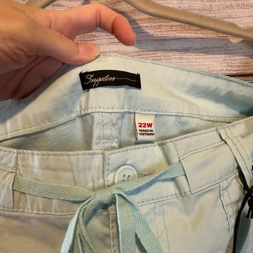 NWT UNIONBAY 22W Plus Size Mint Utility Shorts Drawstring Roll Cuff Stretch